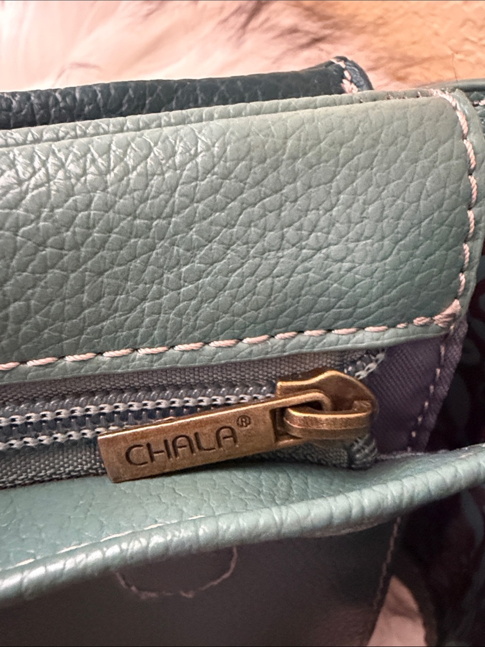 Chala RFID Teal Crossbody Bag with Floral, turtle and star accents. - Picture 3 of 6
